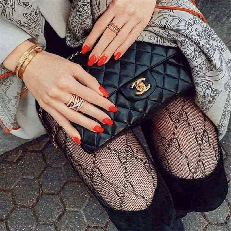 European and American foreign trade see-through letters, sexy black fishnet stockings, women's pantyhose, thin ins, trendy brand Internet celebrities
