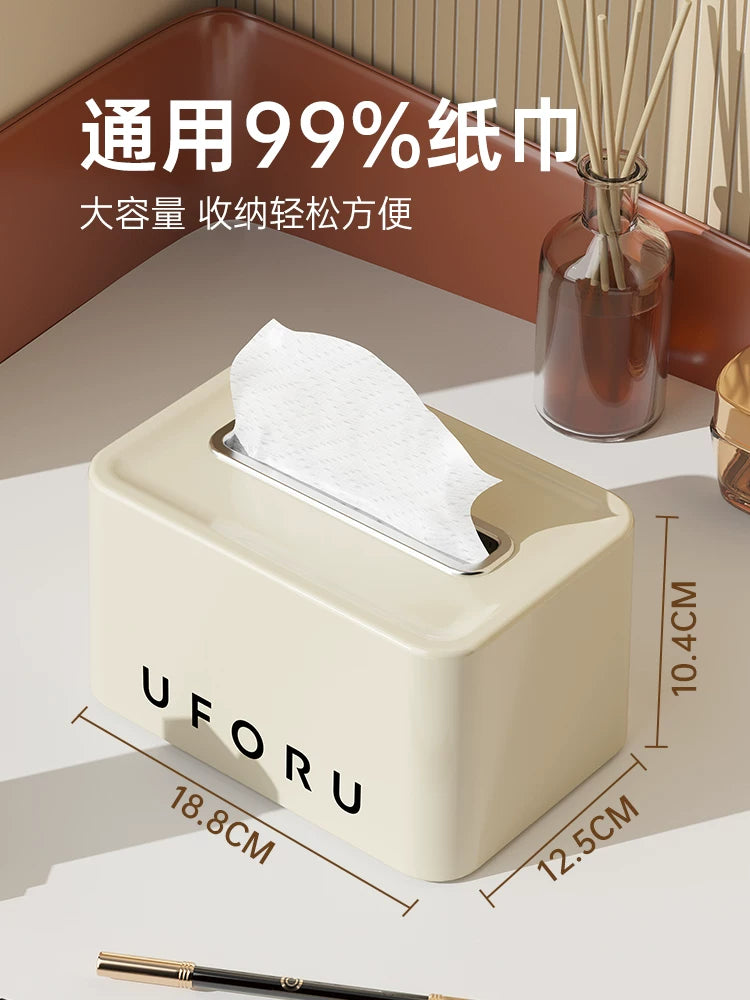 tissue box, living room, household spring drawer box, creative desktop lift, napkin storage box, light luxury, cream wind Y