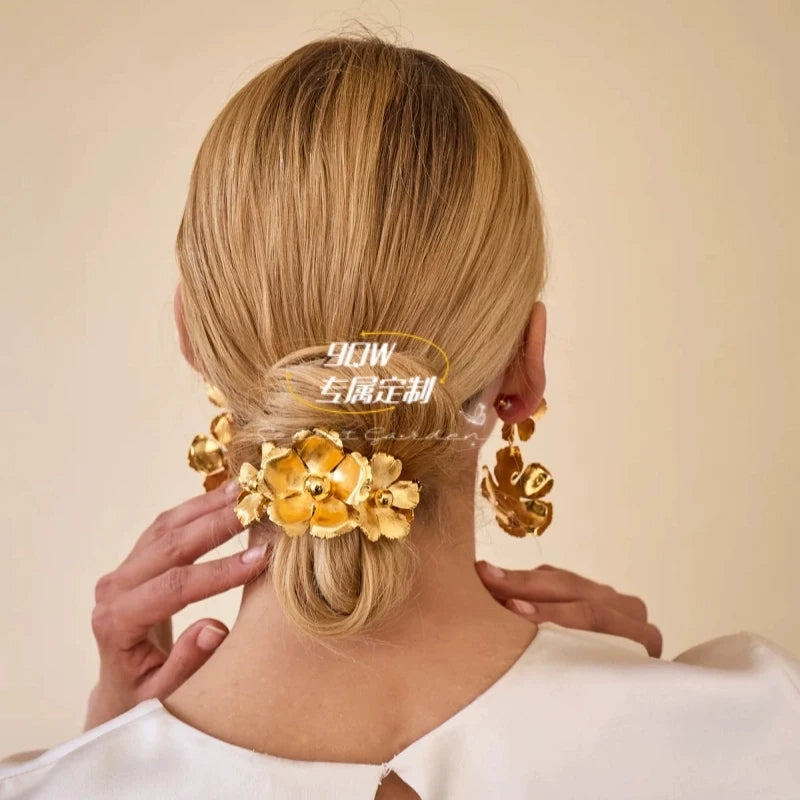 9QW European and American niche design sense metal flower hairpin female high-end temperament versatile low ponytail headdress hair accessories