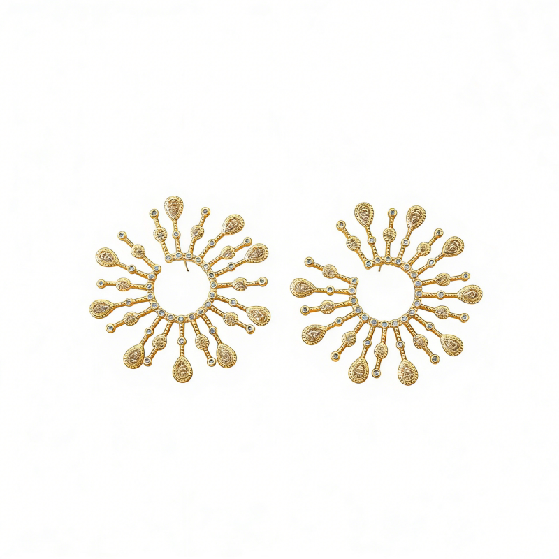 European and American retro gold Yang Mi same style of hollow fireworks earrings female exaggerated high-end niche design stud earrings