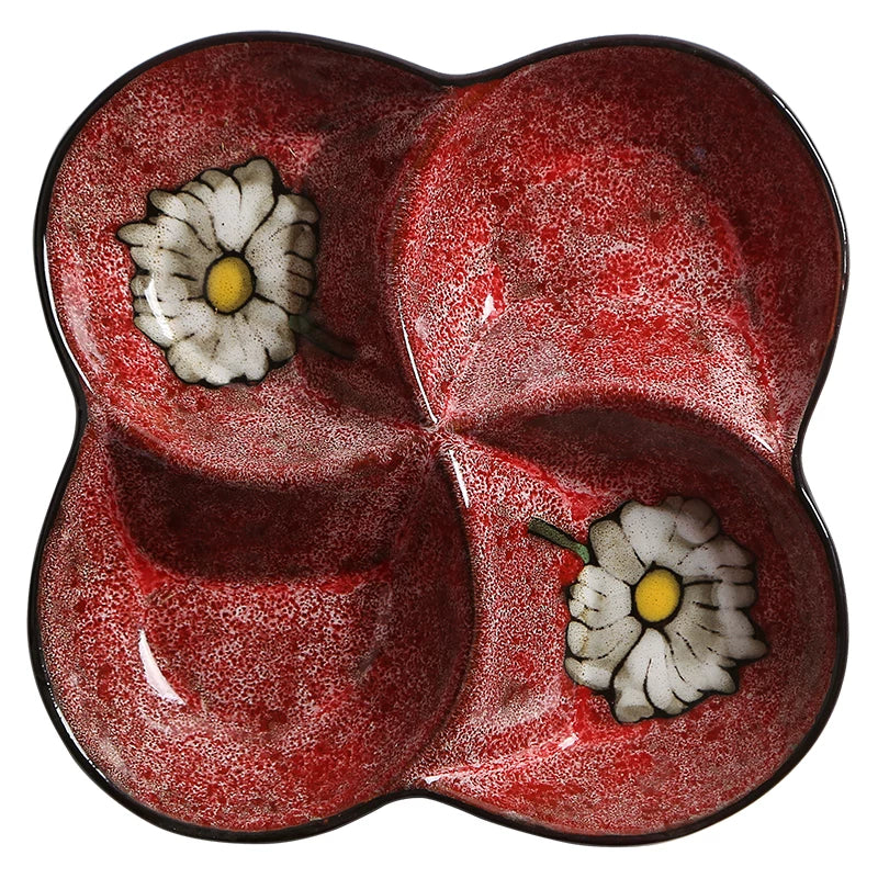 OMK Japanese Ceramic Tableware Compartment Plate Creative Home Four-Compartment Plate Dried Fruit Platter Snack Plate Side Dish Plate