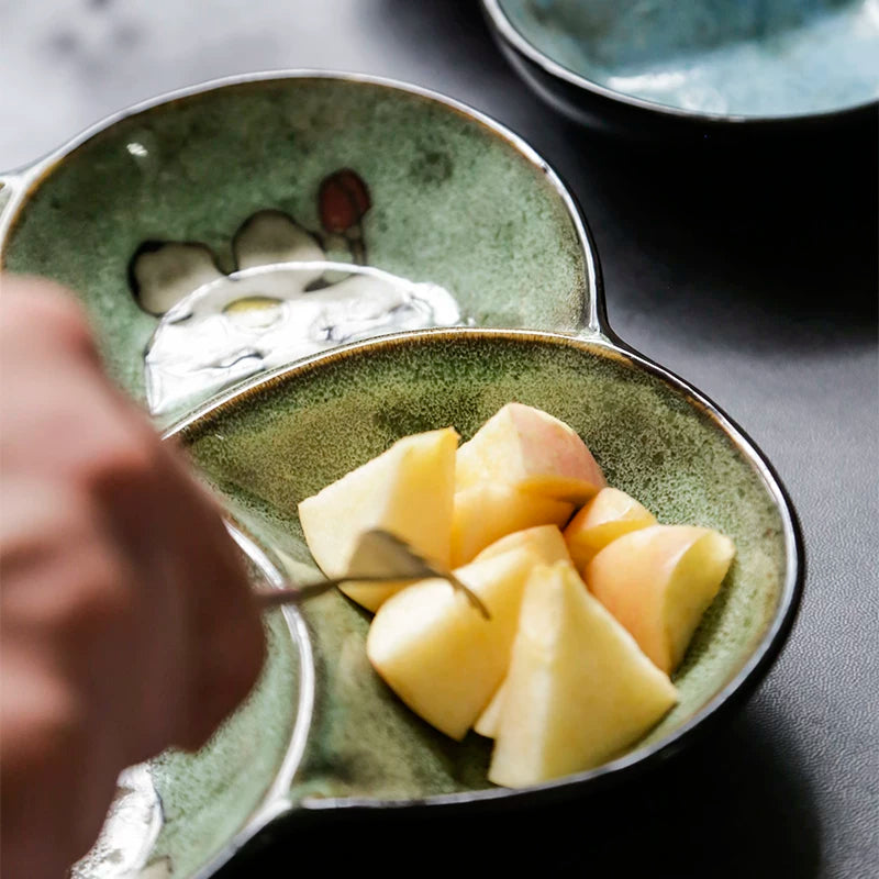 OMK Japanese Ceramic Tableware Compartment Plate Creative Home Four-Compartment Plate Dried Fruit Platter Snack Plate Side Dish Plate