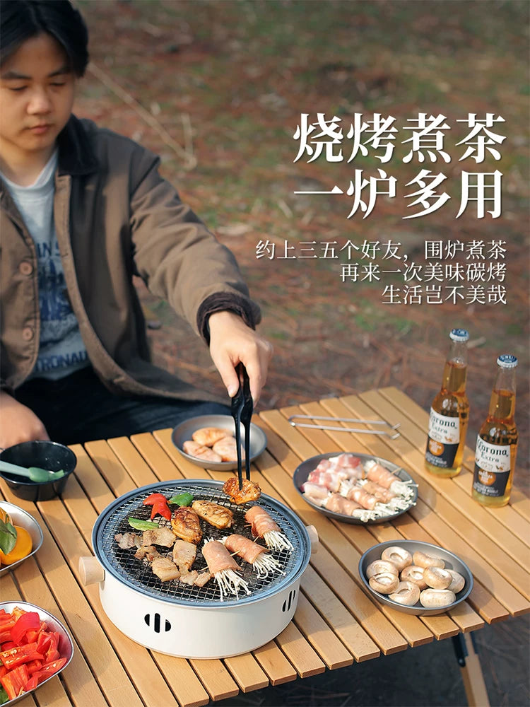 Cooking tea roasting stove set around the stove portable family round charcoal stove charcoal stove outdoor heating small barbecue grill
