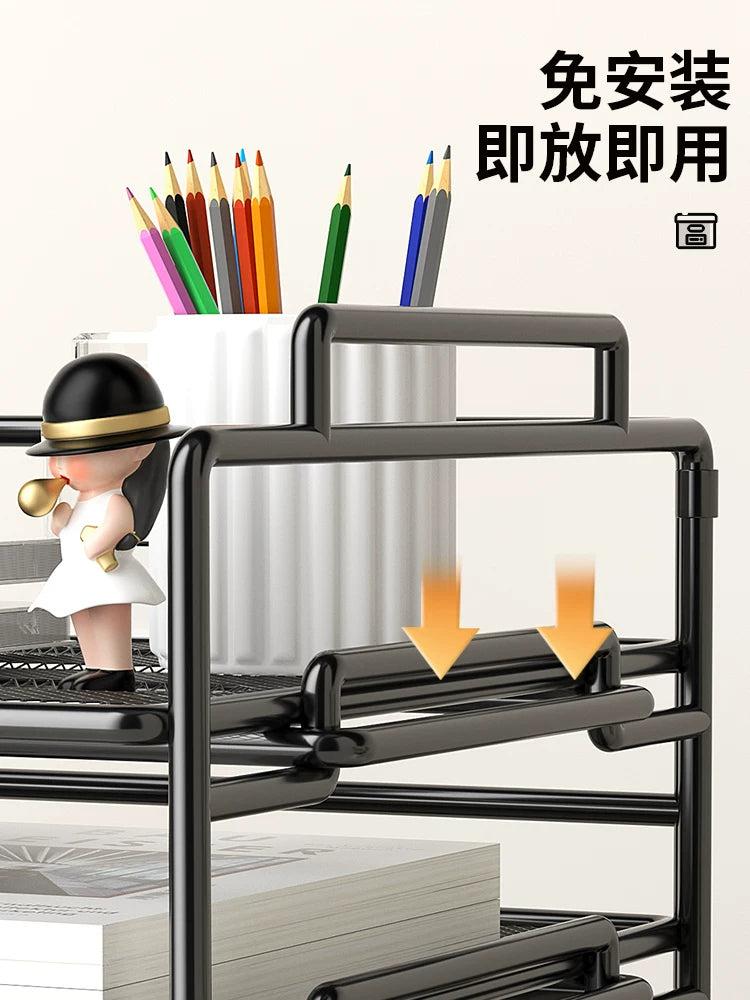 Thickened folding file shelf, metal file frame, office desktop, multi-layer folder storage box, office supplies, complete document file storage shelf, student simple bookshelf, information shelf