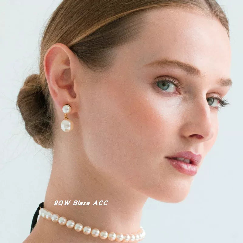 9QW European and American French double-layer pearl dangling earrings are light and mature, gentle and atmospheric, large and small pearl layered earrings