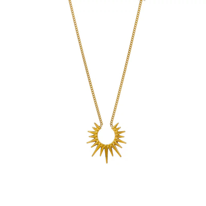 European and American niche vintage sunflower necklace 18K gold-plated stainless steel U-shaped horseshoe ring ins style titanium steel clavicle chain