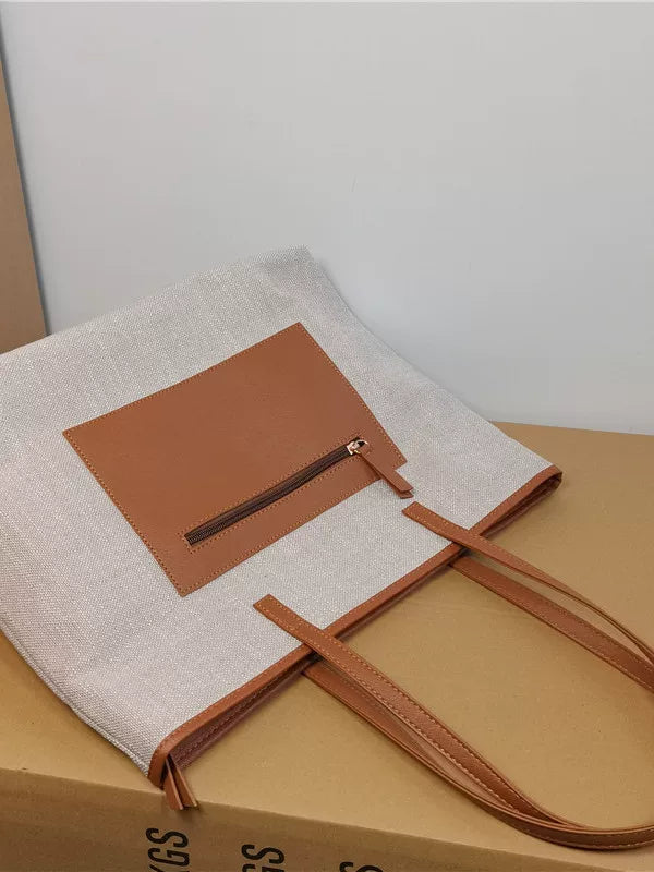 Canvas bag commuting to work with zipper can put the computer women's large capacity tote bag niche design one-shoulder foreign trade bag