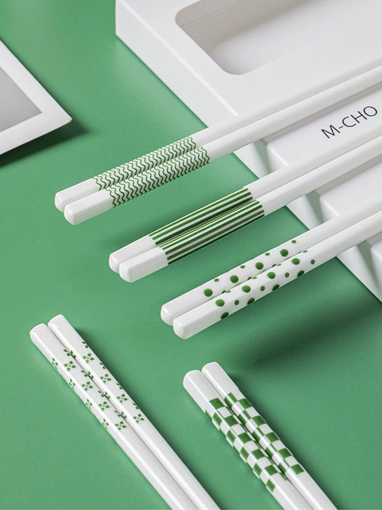 ins style ceramic chopsticks household high-grade high-temperature antibacterial and anti-mildew food-grade healthy tableware 5 pairs gift box