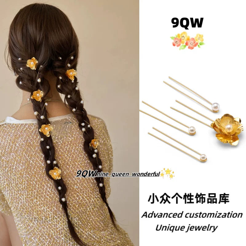 9QW homemade French ins style daily embellishment updo hair small hair hairpin flower hairpin versatile high-end styling accessories