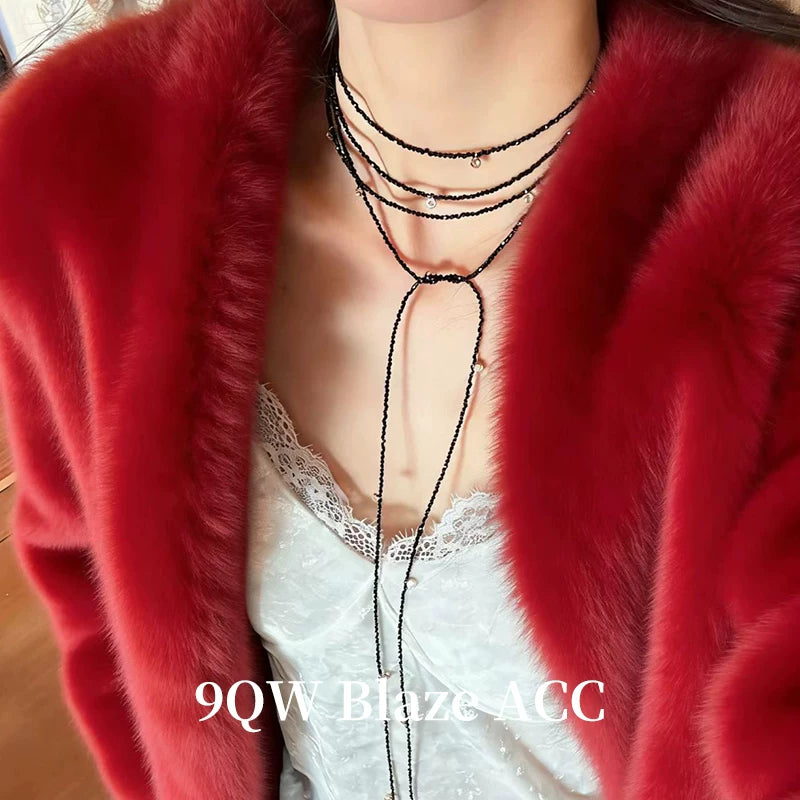2025 new black beaded multi-loop necklace collarbone chain choker accessories Korean ins high-end multi-layered layering