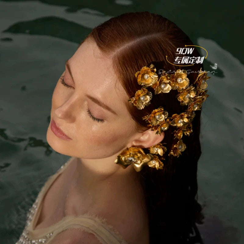 9QW European and American bloggers ins retro style personalized three-dimensional flower hairpin bangs clip niche high-end hair accessories and headdresses