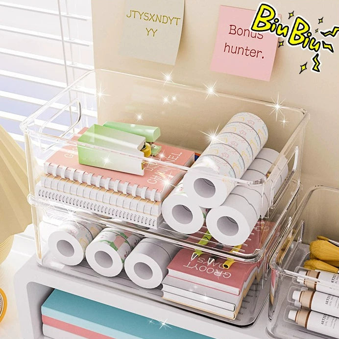 Acrylic desktop transparent storage box cosmetic mask storage rack dormitory stationery snacks clutter organizer fh
