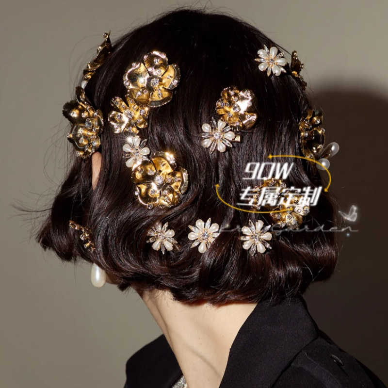 9QW homemade ins spring and summer new pearl flower hairpin women's high-end bangs clip side clip headdress hair accessories