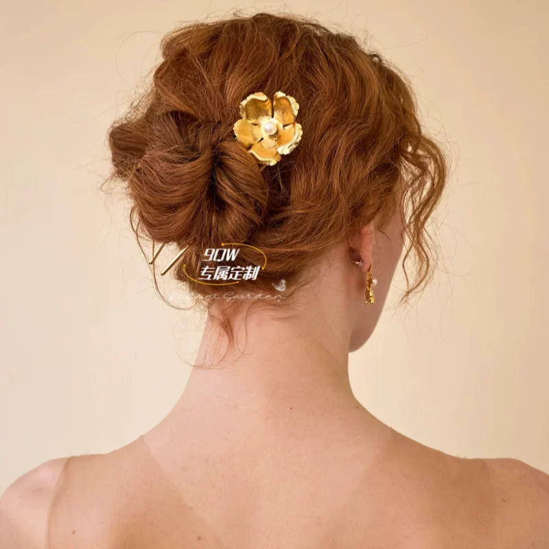 9QW homemade European and American French ins lazy wind metal flower hairpin female high-end sense niche daily updo hairpin
