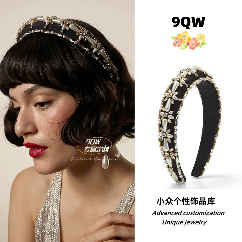 9QW European and American Heavy Industry Press Headband 2025 New High Skull Top Face Star Same Internet Celebrity Hair Tuck Headband