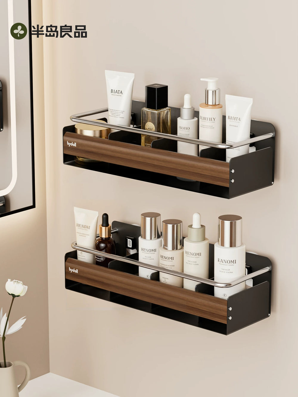 Bathroom storage racks, toilet washbasins, suction cup storage racks, walnut free perforation wall storage shelves