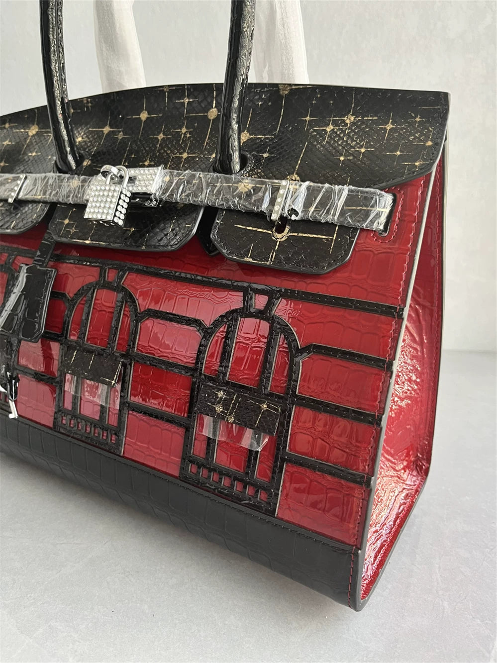 Shopping mall withdrawal ~ high-quality platinum bag, leather fashion and versatile color-blocking handbag, high-end crocodile leather women's bag
