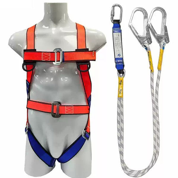 Double large hook harness, full body five-point climbing aerial work harness, outdoor buffer rope harness set