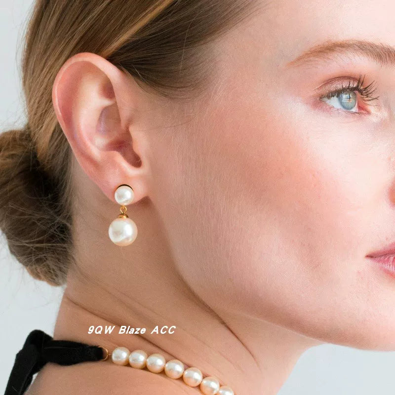 9QW European and American French double-layer pearl dangling earrings are light and mature, gentle and atmospheric, large and small pearl layered earrings