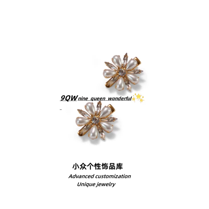 9QW homemade ins spring and summer new pearl flower hairpin women's high-end bangs clip side clip headdress hair accessories