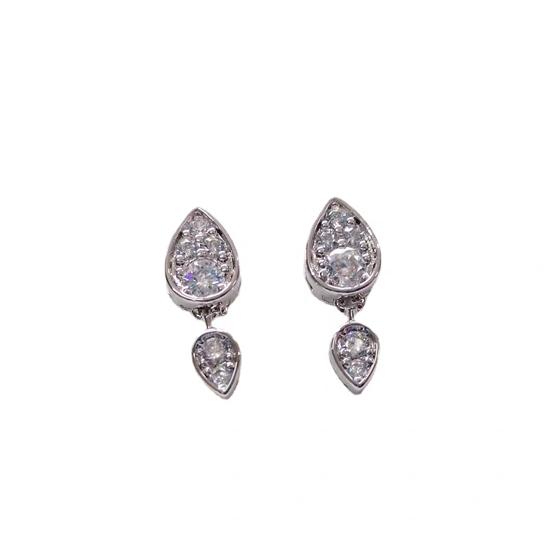 IU same double water drop full diamond stud earrings women's light luxury, exquisite niche design, high-end sense of commuting and versatile earrings