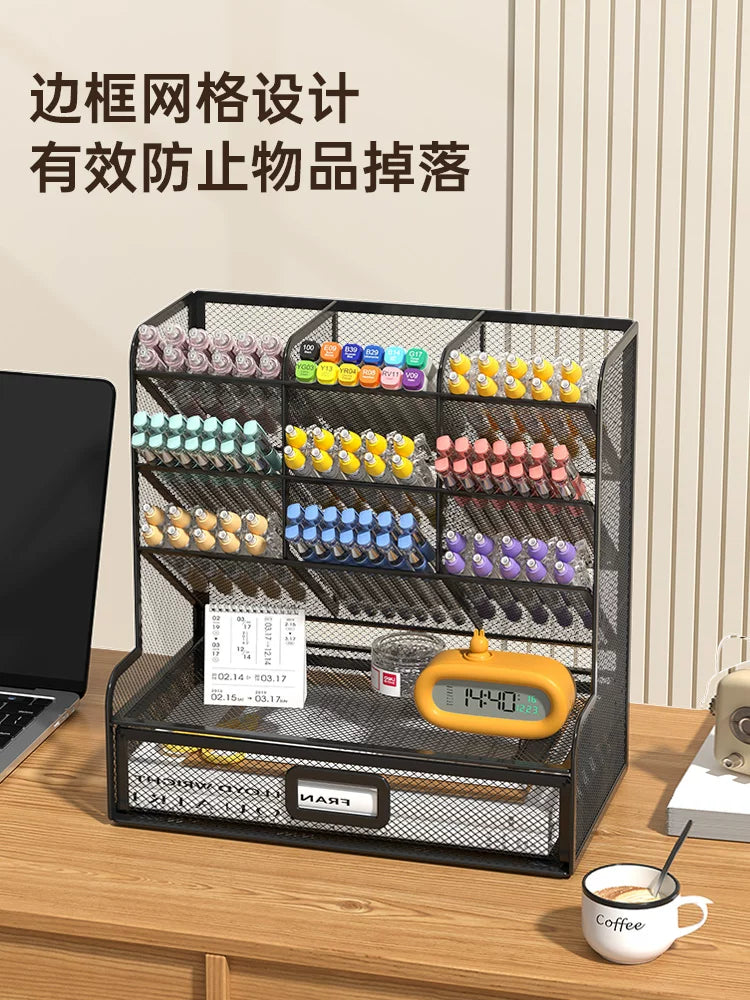 Diagonal insert metal pen holder storage box, office desktop storage, integrated creative shelf, children's boy and girl pen barrel, student pen holder, multi-functional pen table, finishing artifact, drawer type