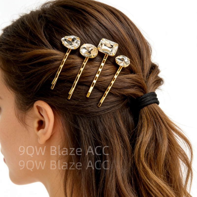 9QW European and American ins trend simple transparent crystal diamond hairpin side bangs clip bridal versatile hairpin new model