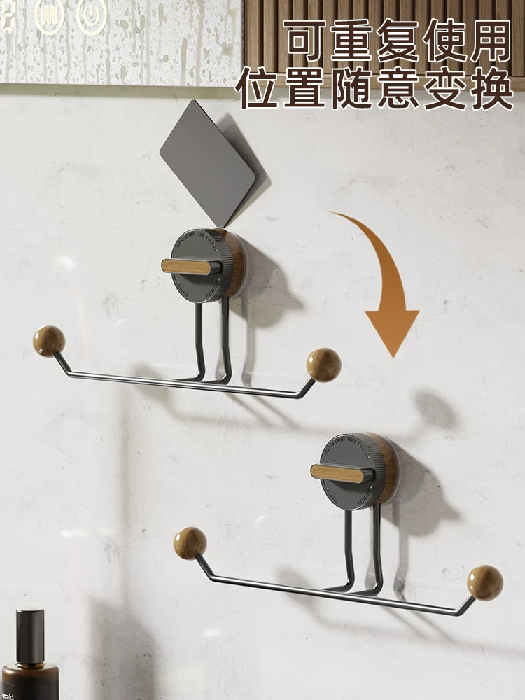 Suction cup type towel rack punching free toilet bathroom single pole storage shelf high-end storage rack hanging rod Y