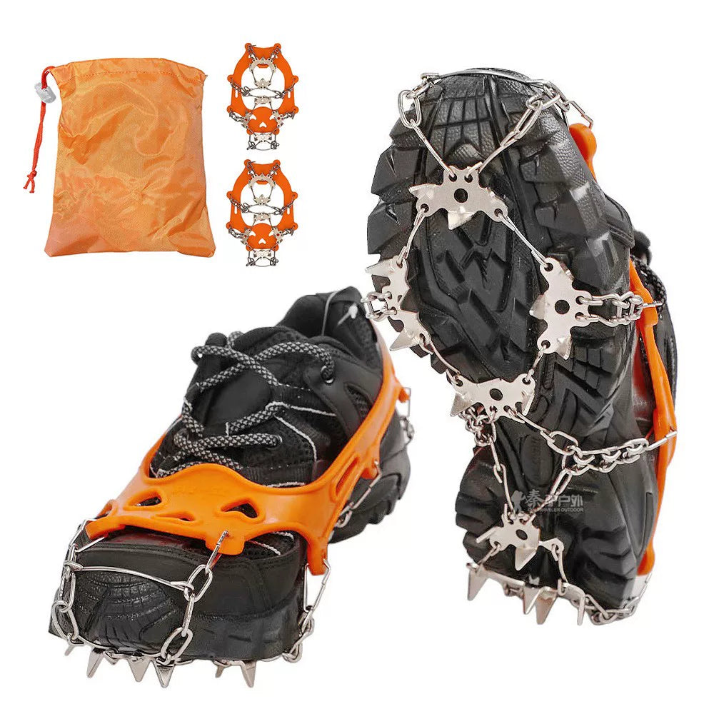 Stainless steel 19-tooth crampons for adults non-slip shoe covers for mountaineering snow spikes ice scratch shoe links road anti-fall snow claws