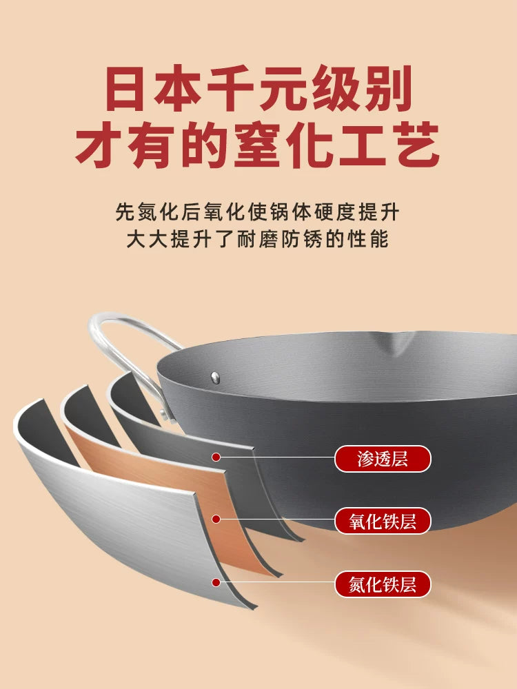 High Purity Iron Wok Anti-Rust Uncoated Lightweight Stir-fry Household Sichuan Hunan Cuisine Special Pot Gift Box Housewarming Gift
