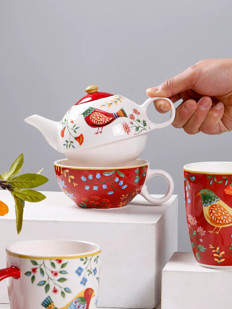 Creative painting, a cup and a pot set, a particularly good-looking coffee cup, a personal afternoon tea tableware, a mother and a child