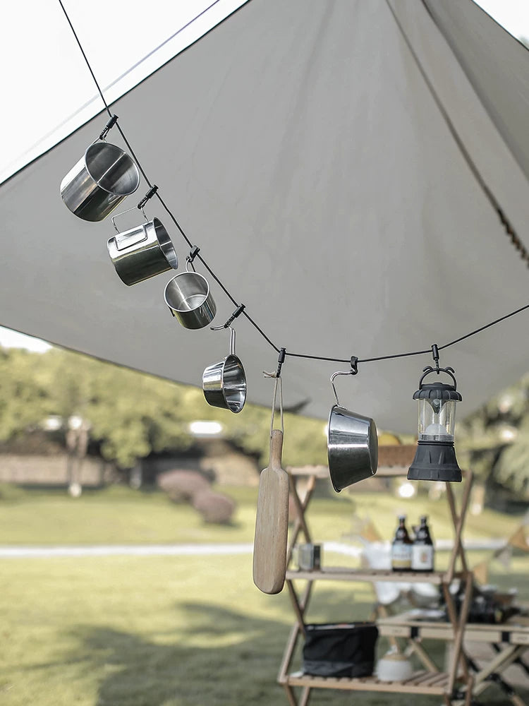 Portable outdoor windproof clothesline, multifunctional camping clothesline adjustable lanyard clothespin, canopy hanging rope