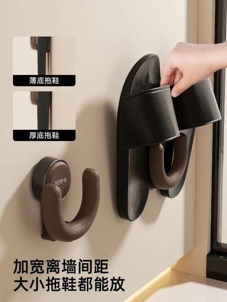 Bathroom plastic wood slipper hanger wall free punching toilet slippers storage drainage household slipper shelf Y