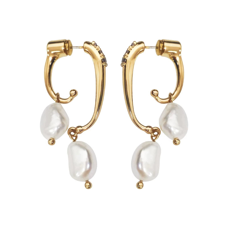 9QW French niche design, light luxury, high-end, natural freshwater pearl earrings, Internet celebrity explosive temperament, earrings, women
