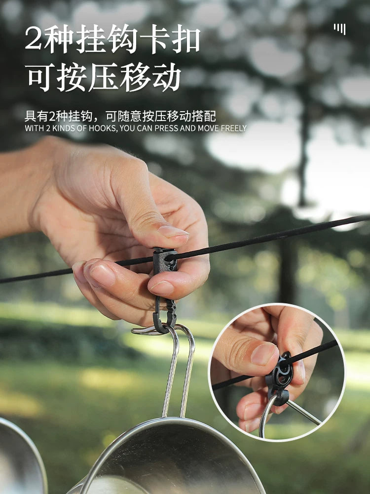 Portable outdoor windproof clothesline, multifunctional camping clothesline adjustable lanyard clothespin, canopy hanging rope
