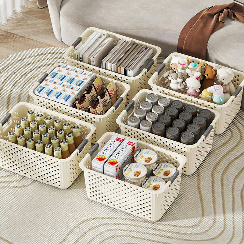 Storage basket: home wardrobe storage children's toys and miscellaneous snacks, kitchen plastic storage box, desktop storage basket