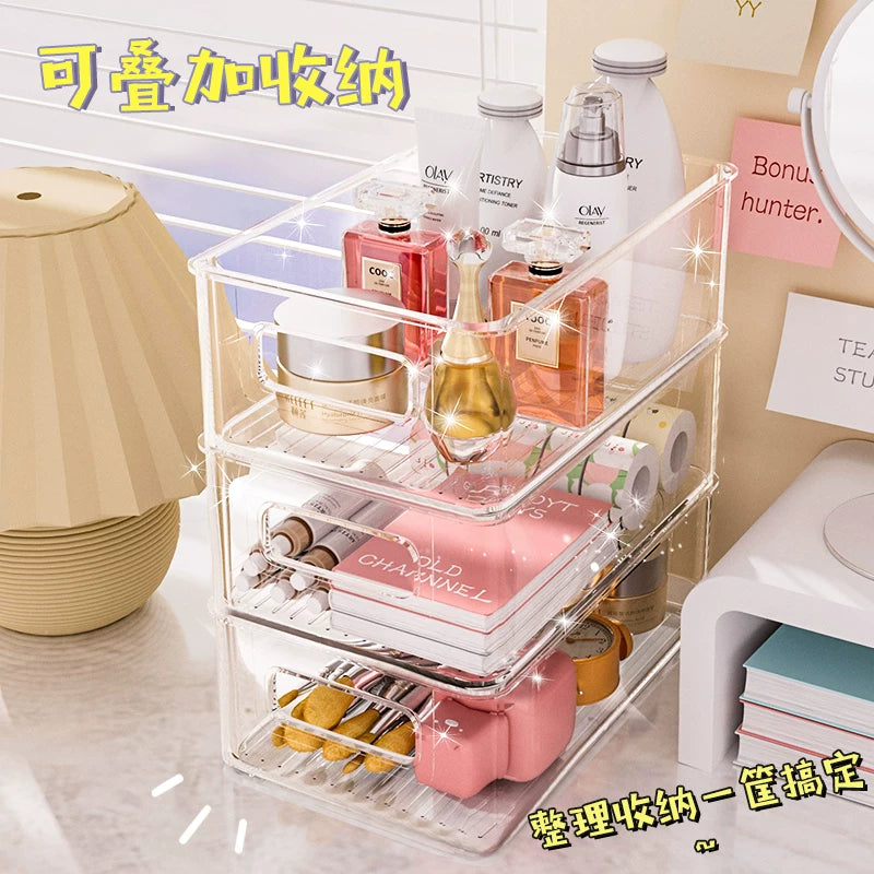 Acrylic desktop transparent storage box cosmetic mask storage rack dormitory stationery snacks clutter organizer fh