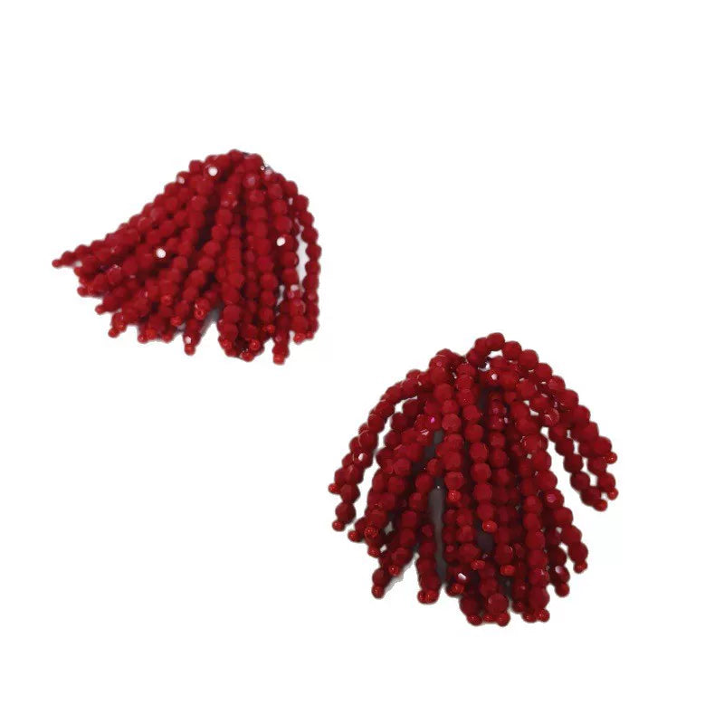 Japanese and Korean French high-end cascading fireworks tassel earrings, women's hand-woven niche designer stud earrings