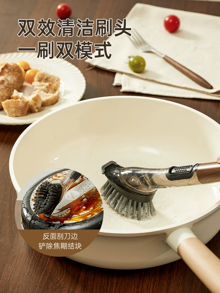 Brushing pot artifact: kitchen special liquid washing pot brush, no oil does not damage the pot, double-ended cleaning brush, long-handled pot brush