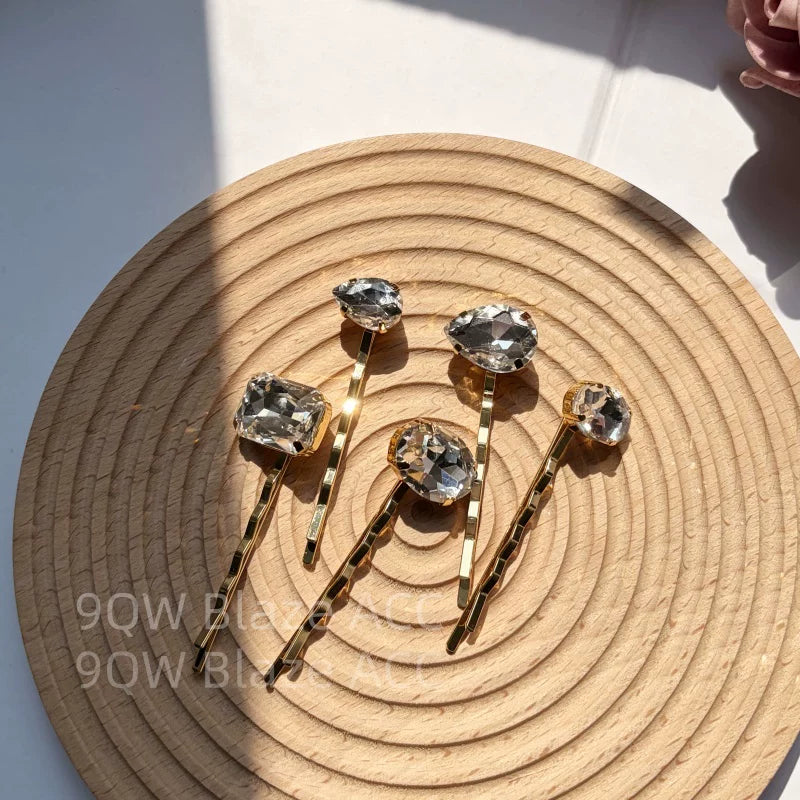 9QW European and American ins trend simple transparent crystal diamond hairpin side bangs clip bridal versatile hairpin new model