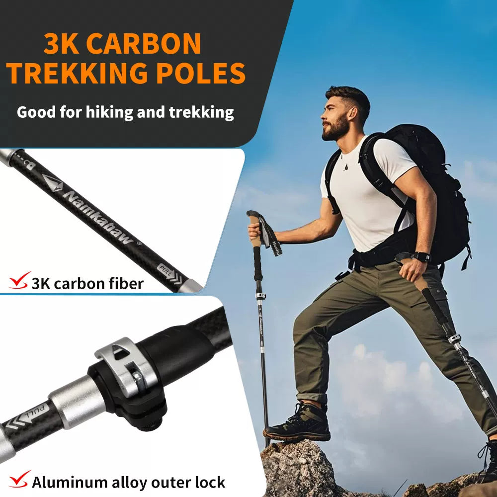 Ultra-light folding 3K carbon fiber high-end trekking poles carbon trekking poles for men and women professional hiking outdoor climbing