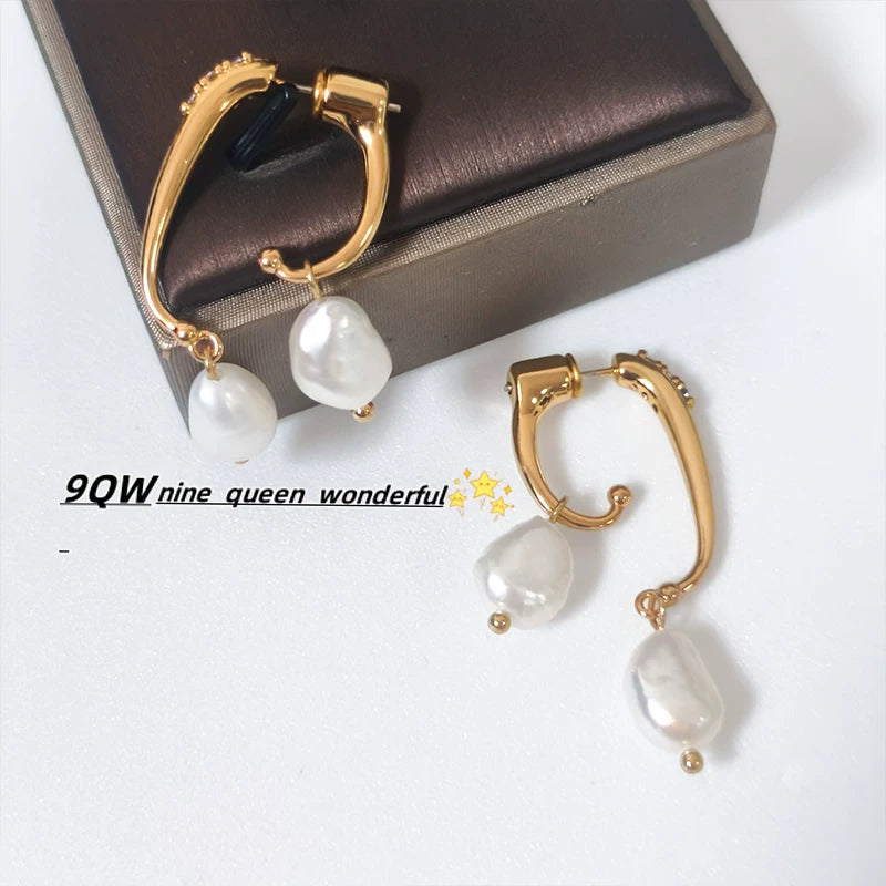 9QW French niche design, light luxury, high-end, natural freshwater pearl earrings, Internet celebrity explosive temperament, earrings, women
