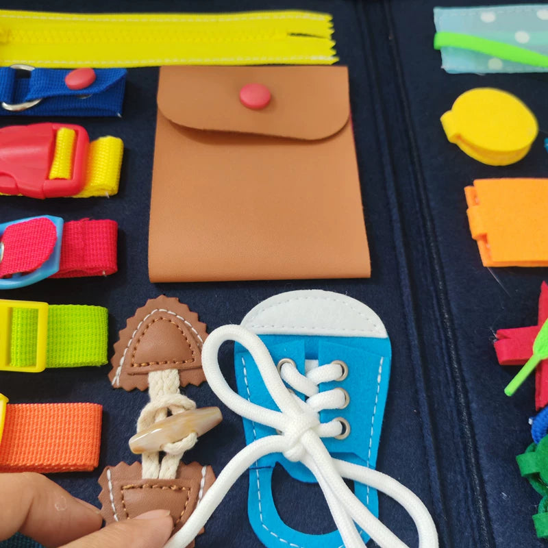 Montessori busyboard Xi dressing, toys, shoe-tying, storage bags, children's educational early education, fine motor life teaching aids