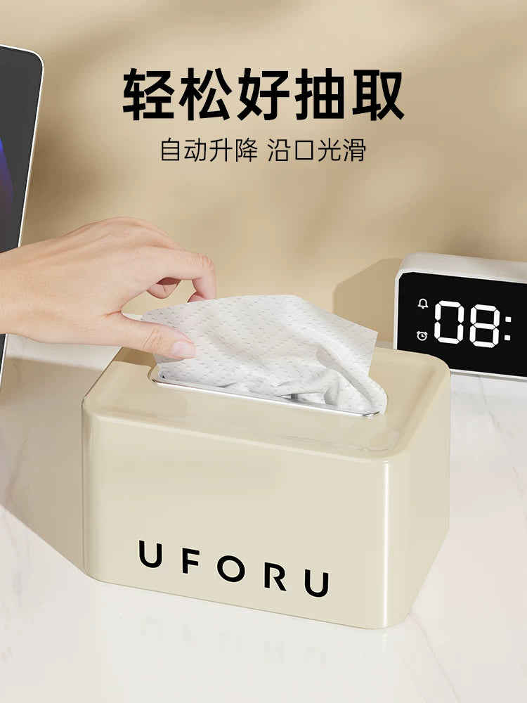 tissue box, living room, household spring drawer box, creative desktop lift, napkin storage box, light luxury, cream wind Y