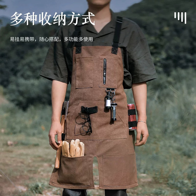 Outdoor workwear denim canvas painter apron gardener waist stain resistant waterproof men's and women's bib large apron