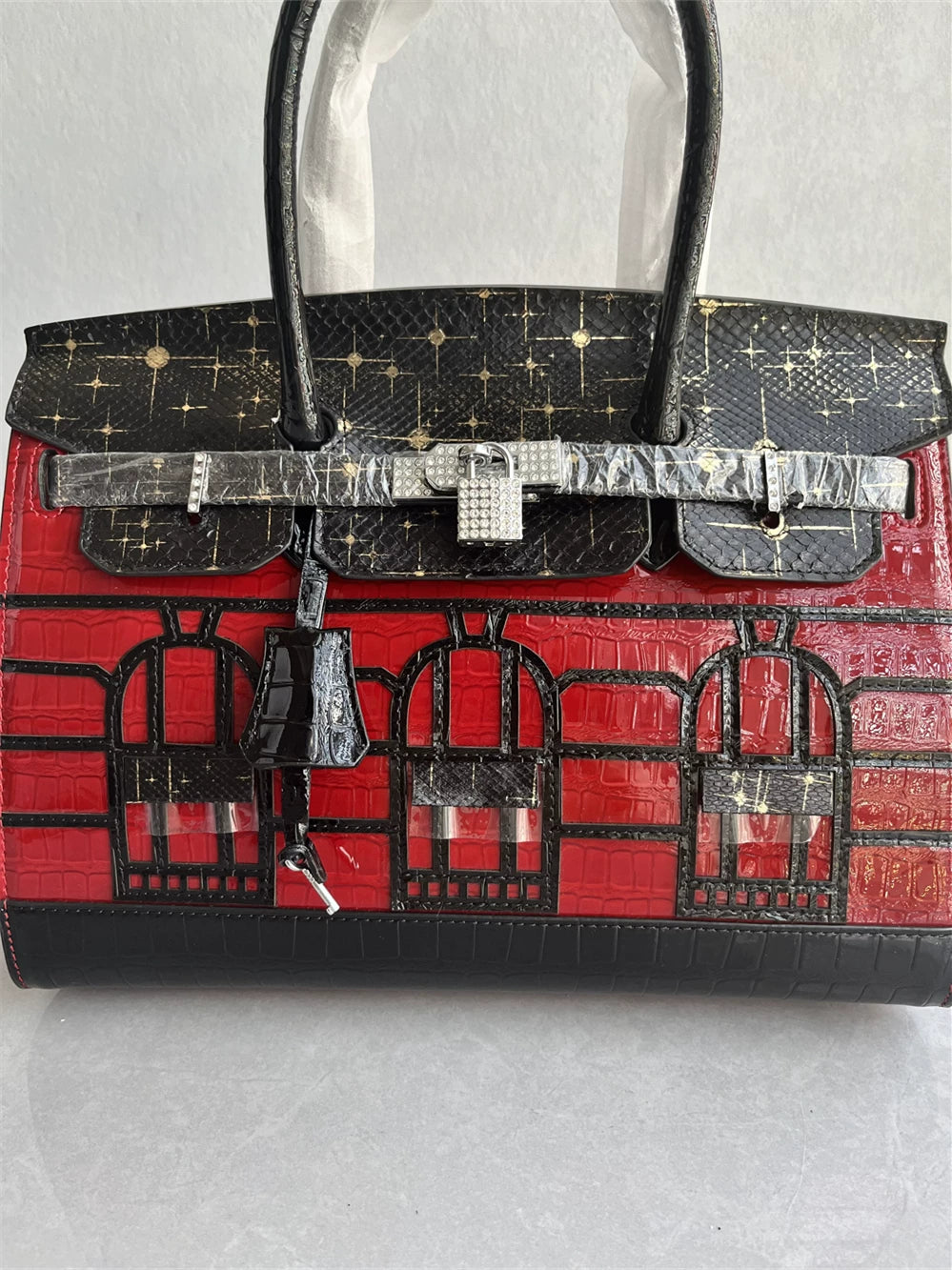 Shopping mall withdrawal ~ high-quality platinum bag, leather fashion and versatile color-blocking handbag, high-end crocodile leather women's bag