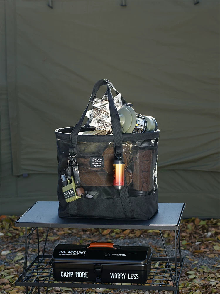 Small Island Hill New Outdoor Mesh Tote Bag Large Capacity Handbag Outdoor Camping Sundries Storage Bag