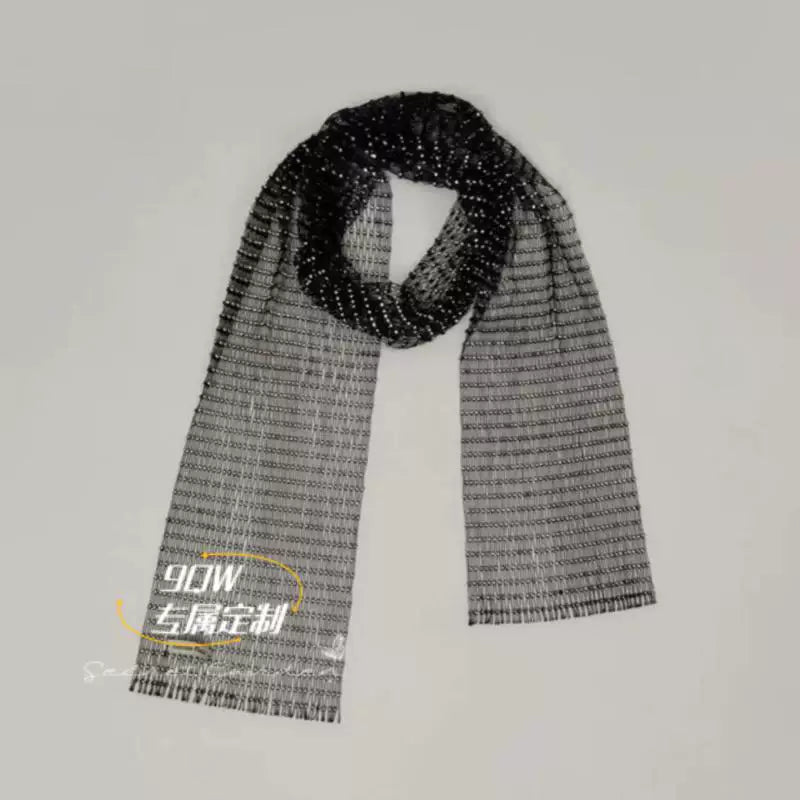 9QW South Korea exported black gemstone long scarf 2025 new niche quality wide scarf with artifact tide