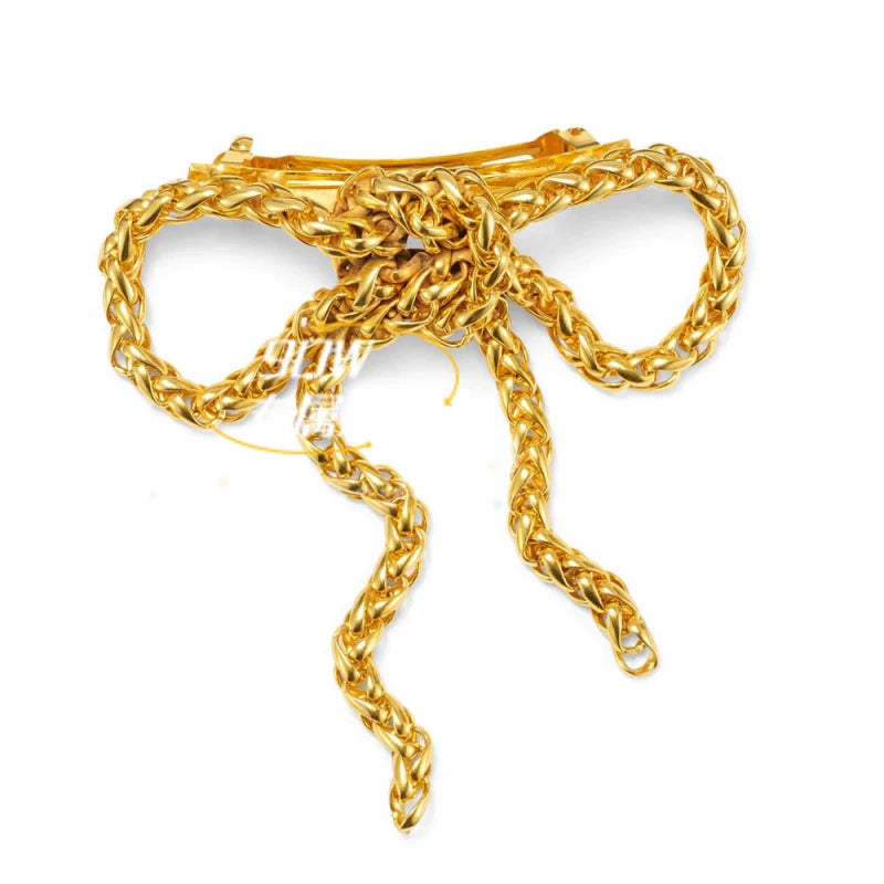 9QW French high-end woven chain bow hairpin elastic clip high-end sense personalized simple hair accessory headwear