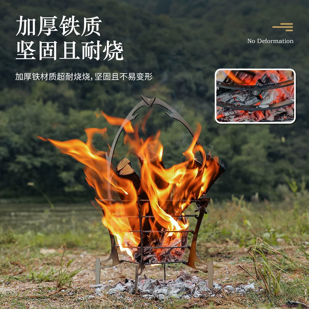 Outdoor stainless steel bonfire stand portable fire pit antler splicing mini openwork charcoal grill picnic heater
